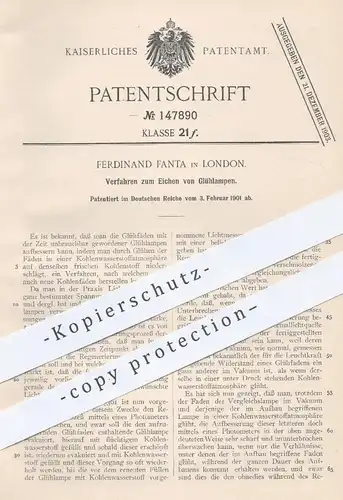 original Patent - Ferdinand Fanta , London , England , 1901 , Eichen von Glühlampen | Glühlampe , Lampe , Licht !!!