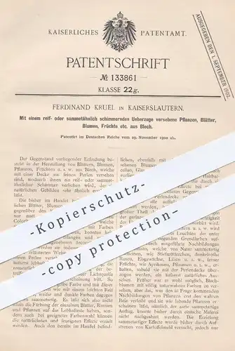 original Patent - Ferdinand Kruel , Kaiserslautern , 1900 , mit Samt Überzug versehene Pflanzen , Blumen aus Blech !!