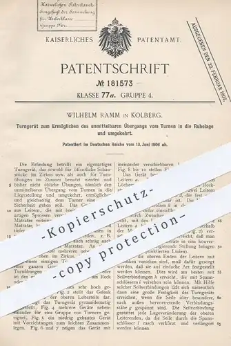 original Patent - Wilhelm Ramm , Kolberg , 1906 , Turngerät aus Leitern , Sprossen , Matratze | Turnen , Turner !!!