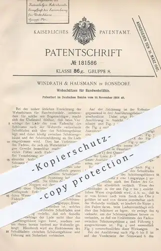 original Patent - Windrath & Hausmann , Ronsdorf , 1904 , Webschützen für Bandwebstühle | Webstuhl , Weben , Weberei !!!