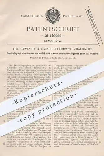 original Patent - The Rowland Telegraphic Company , Baltimore , 1900 , Drucktelegraph zum Drucken | Telegraph !!!