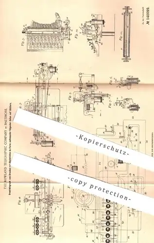 original Patent - The Rowland Telegraphic Company , Baltimore , 1900 , Drucktelegraph zum Drucken | Telegraph !!!