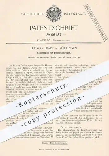 original Patent - Ludwig Trapp , Göttingen , 1892 , Hemmschuh für Eisenbahnen | Eisenbahn , Bremsschuh , Bremse !!!