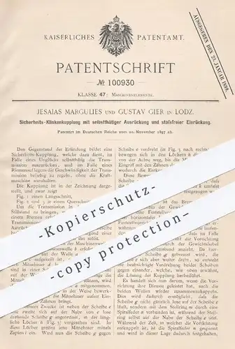 original Patent - Jesaias Margulies , Gustav Gier , Lodz , 1897 , Klinkenkupplung | Kupplung für Kraftmaschinen , Motor