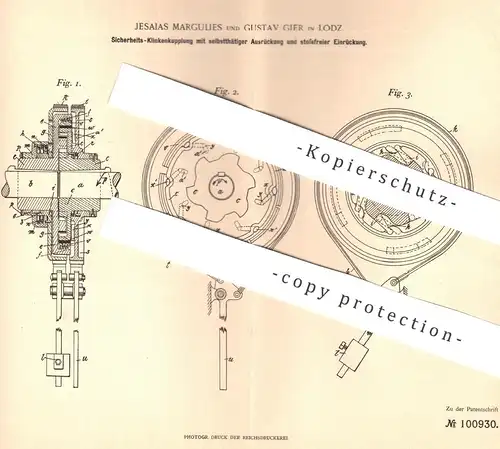 original Patent - Jesaias Margulies , Gustav Gier , Lodz , 1897 , Klinkenkupplung | Kupplung für Kraftmaschinen , Motor