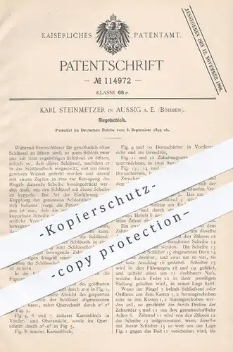 original Patent - Karl Steinmetzer , Aussig / Böhmen , 1899 , Riegelschloss | Riegel - Schloss | Schlosser , Türschloss