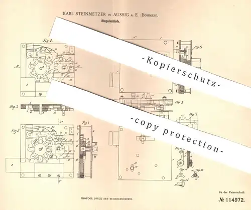 original Patent - Karl Steinmetzer , Aussig / Böhmen , 1899 , Riegelschloss | Riegel - Schloss | Schlosser , Türschloss
