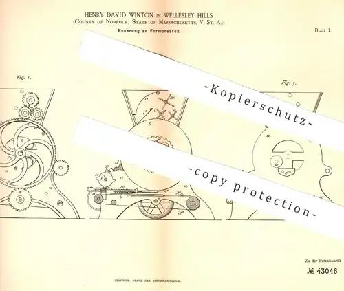 original Patent - Henry David Winton , Wellesley Hills , Norfolk Massachusetts USA  1887 , Formpresse | Presse , Pressen