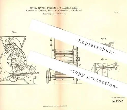 original Patent - Henry David Winton , Wellesley Hills , Norfolk Massachusetts USA  1887 , Formpresse | Presse , Pressen