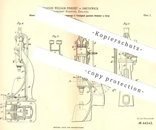 original Patent - Charles William Pinkney , Smethwick , Stafford , England , 1887 , Steuerung für Schlaghammer | Metall