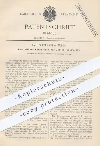 original Patent - Emilio Ferrari , Turin , Italien , 1887 , Verstellbare Körperform für Konfektionszwecke | Schneider !!
