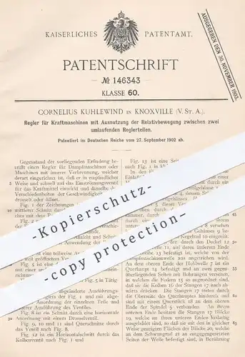 original Patent - Cornelius Kuhlewind , Knoxville , USA , 1902 , Regler für Kraftmaschinen | Dampfmaschine , Motor !!!