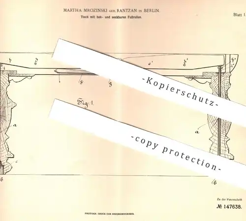 original Patent - Martha Mrozinski / Rantzan , Berlin , Tisch mit Fußrollen | Tische , Tischler , Holztisch , Möbel !!!