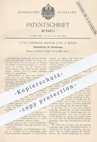 original Patent - Otto Friedrich Herman Jury , Berlin  1890 , Schiebefenster für Kutschwagen | Fenster , Kutsche , Wagen