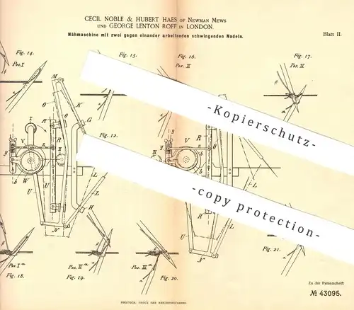 original Patent - Cecil Noble & Hubert Haes of Newman Mews , George Lenton Roff , London  1887 , Nähmaschine | Schneider