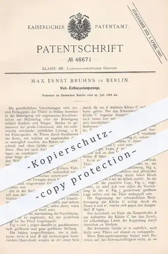 original Patent - Max Ernst Bruhns , Berlin , 1888 , Vieh - Entkupplungszange | Viehzucht , Tierzucht | Pferde , Kühe !!