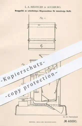 original Patent - L. A. Riedinger , Augsburg , 1888 , Waaggefäß an Wägemaschinen | Waage , Wiegen , Gewicht , Waagen !!!