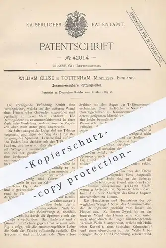 original Patent - William Cluse , Tottenham , Middlesex , England , 1887 , Rettungsleiter | Leiter , Feuerwehr , Rettung