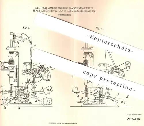 original Patent - Deutsch Amerikanische Maschinen Fabrik Ernst Kirchner & Co. , Leipzig , 1892 , Stemmmaschine | Holz !!
