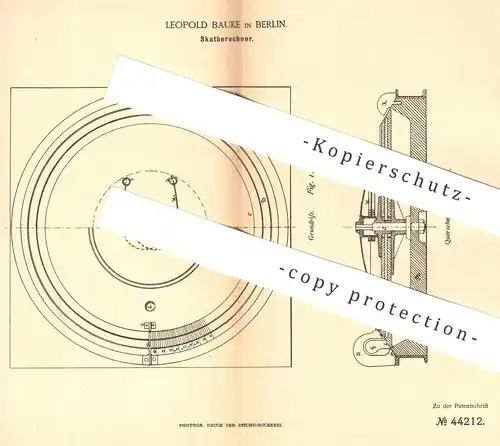 original Patent - Leopold Bauke , Berlin , 1887 , Skatberechner | Skat , Skatspiel , Kartenspiel , Karten , Sport !!!