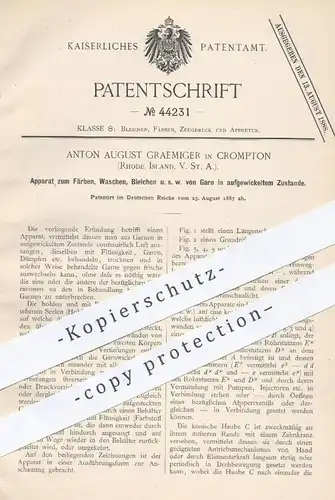 original Patent - Anton August Graemiger , Crompton , Rhode Island , USA , 1887 , Färben , Waschen , Bleichen von Garn !