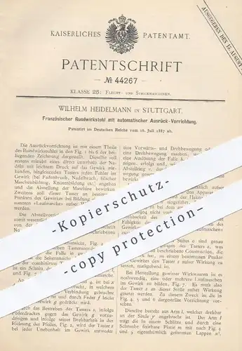 original Patent - Wilhelm Heidelmann , Stuttgart , 1887 , Französ. Rundwirkstuhl | Wirkstuhl , Weben , Stricken , Wolle