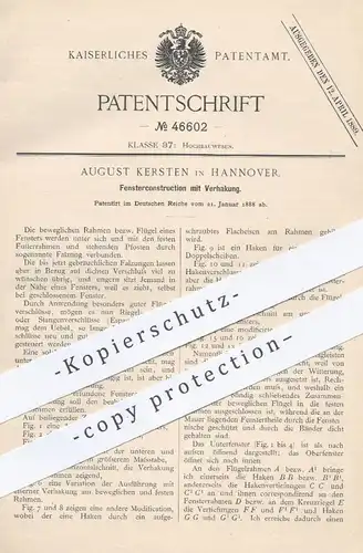 original Patent - August Kersten , Hannover , 1888 , Fenster mit Verhakung | Fensterrahmen , Fensterbauer , Fensterbau !