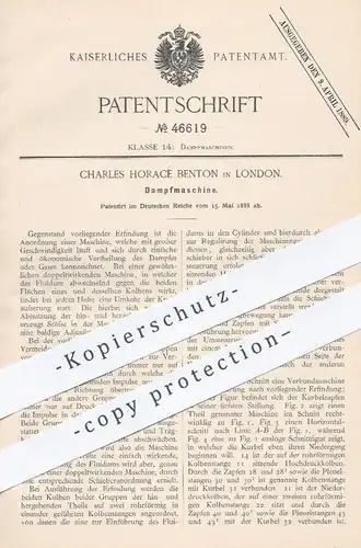 original Patent - Charles Horace , Benton , London , 1888 , Dampfmaschine | Dampfmaschinen , Motor , Gasmotor !!