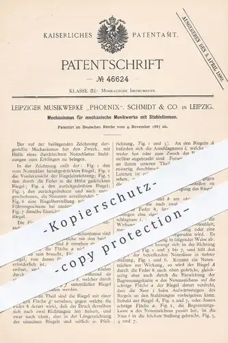 original Patent - Musikwerke Phoenix , Schmidt & Co. , Leipzig , 1887 , Mechanismus für mechan. Musikwerk | Musik !!