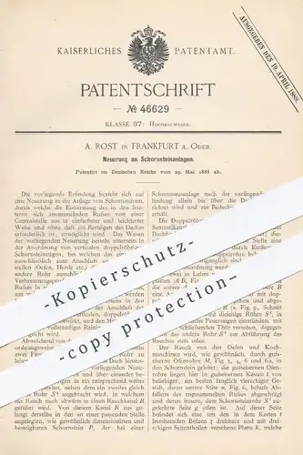 original Patent - A. Rost , Frankfurt / Oder , 1888 , Schornsteinanlage | Schornstein | Schornsteinfeger , Dach , Esse !