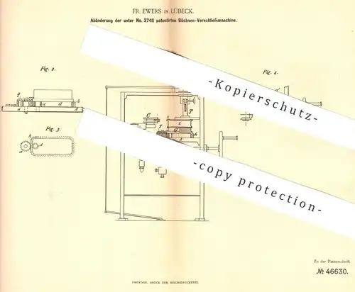 original Patent - Fr. Ewers , Lübeck , 1888 , Büchsen - Verschließmaschine | Konserven , Büchse , Dose , Metall , Blech