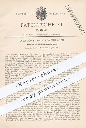 original Patent - Sven Jönsson , Kopenhagen , Dänemark , 1888 , Milchschleudermaschinen | Milch - Schleuder | Bauer !!
