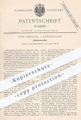 original Patent - Sven Jönsson , Kopenhagen , Dänemark , 1888 , Schleudermaschine | Schleuder , Milch , Landwirt !!