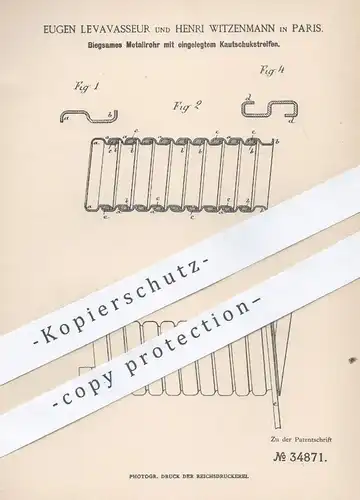 original Patent - Eugen Levavasseur , Henri Witzenmann , Paris , Frankreich , 1885 , Biegsames Metallrohr mit Kautschuk