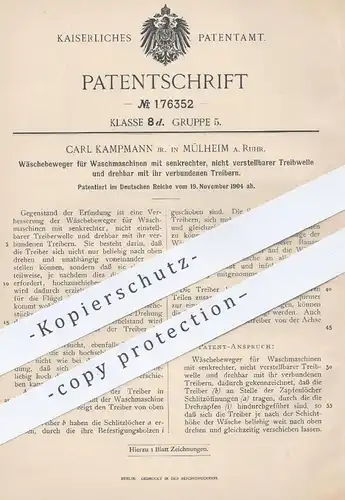 original Patent - Carl Kampmann , Mülheim / Ruhr | 1904 , Wäschebeweger für Waschmaschinen | Waschmaschine !!