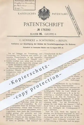 original Patent - G. Hönnicke , Berlin / Schöneberg , 1905 , Verarbeitungsanlage f. Kadaver | Verbrennung , Ofen , Dampf
