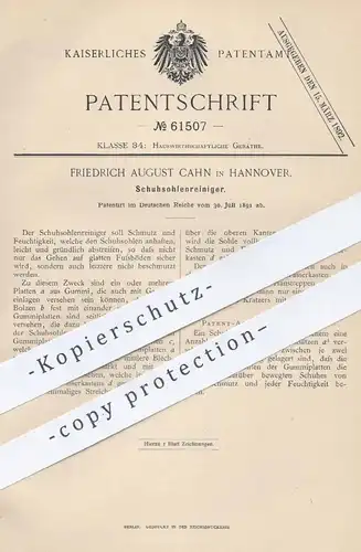 original Patent - Friedrich August Cahn , Hannover , 1891 , Reiniger für Schuhsohlen | Schuh , Schuhe , Schuhmatte !!