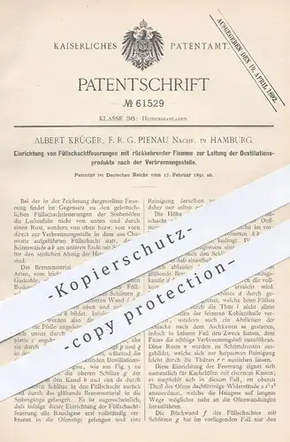 original Patent - Albert Krüger , F. R. G. Pienau Nachf. , Hamburg , 1891 , Füllschachtfeuerung | Feuerung , Heizung