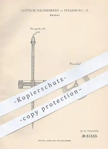 original Patent - Gottlob Häussermann , Strassburg / Elsass , 1891 , Senkel | Senkblei , Lot , Anker , Instrument !!!