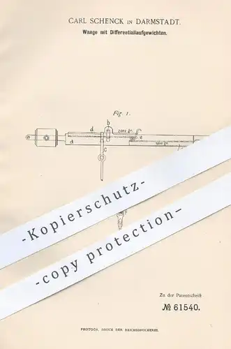 original Patent - Carl Schenck , Darmstadt , 1891 , Waage mit Differentialgewichten | Waagen , Wiegen , Gewicht !!!
