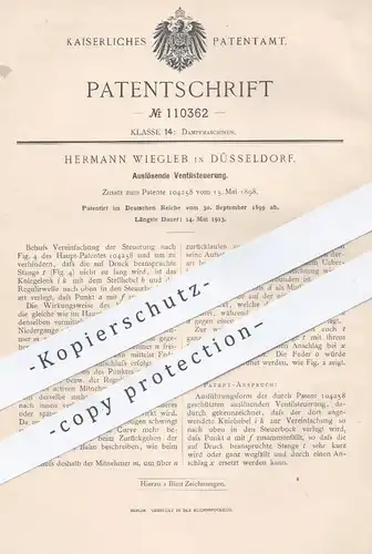original Patent - Hermann Wiegleb , Düsseldorf , 1899 , Auslösende Ventilsteuerung an Dampfmaschinen | Dampfmaschine