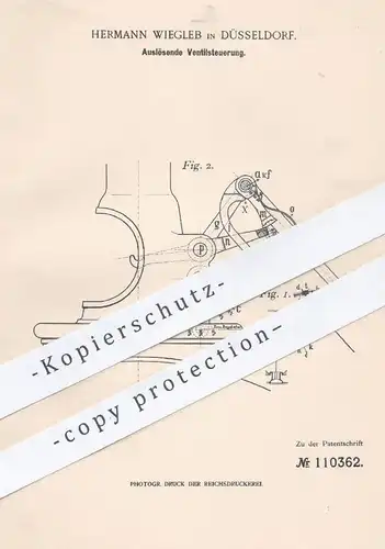 original Patent - Hermann Wiegleb , Düsseldorf , 1899 , Auslösende Ventilsteuerung an Dampfmaschinen | Dampfmaschine