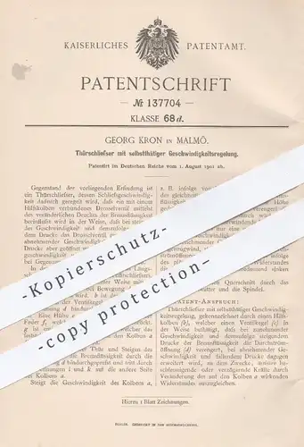 original Patent - Georg Kron , Malmö , 1901 , Türschließer mit Geschwindigkeitsregelung | Tür , Türen , Fensterbauer !!!