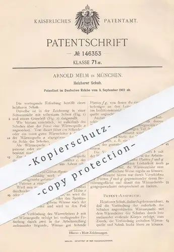 original Patent - Arnold Melm , München , 1902 , Heizbarer Schuh | Schuhe , Schuhwerk , Schuster , Schuhmacher !!!