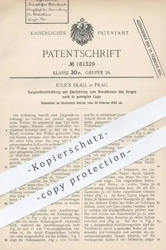 original Patent - Julius Skall , Prag , 1905 , Herablassen des Sarges | Sarg , Bestattung , Bestatter , Friedhof , Grab