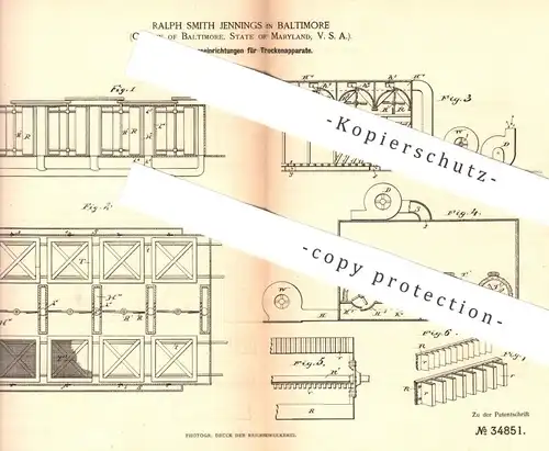 original Patent - Ralph Smith Jennings , Baltimore ,  Maryland , USA , 1884 , Ventilation für Trockner | Ventilator