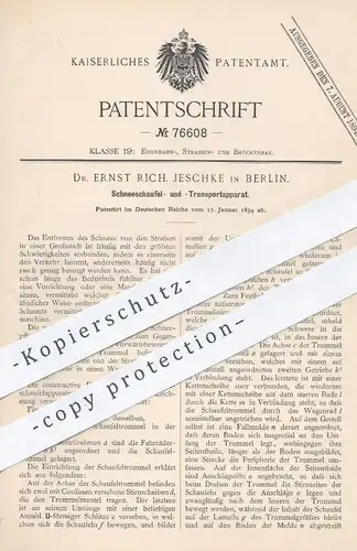 original Patent - Dr. Ernst R. Jeschke , Berlin , 1894 , Schneeschaufel | Schneeschieber , Schnee - Fräse , Winterdienst