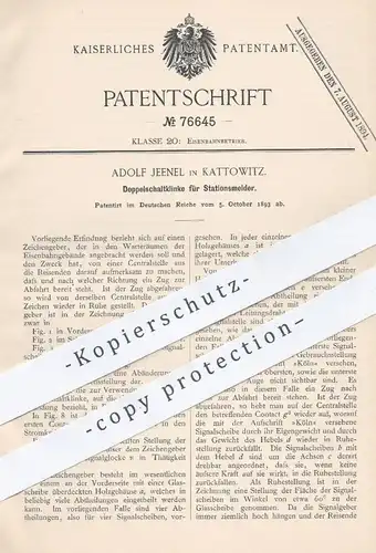 original Patent - Adolf Jeenel , Kattowitz , 1893 , Doppelschaltklinke für Stationsmelder | Eisenbahn , Eisenbahnen !!!