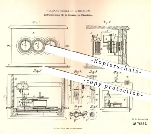 original Patent - Hermann Brockelt , Dresden , 1894 , Kontrolle bei Entnahme von Flüssigkeiten | Bier - Zapfanlage