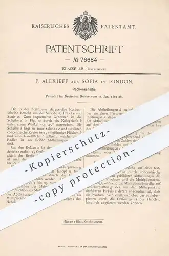 original Patent - P. Alexieff , Sofia / London , 1893 , Rechenscheibe | Rechnen , Zahlen , Mathematik , Mathematiker